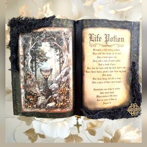 LIFE POTION FANTASY Spell Book Decor White Witch Prop